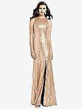 Front View Thumbnail - Rose Gold Long Sequin Sleeveless Gown with Front Slit