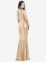 Rear View Thumbnail - Rose Gold Long Sequin Sleeveless Gown with Front Slit