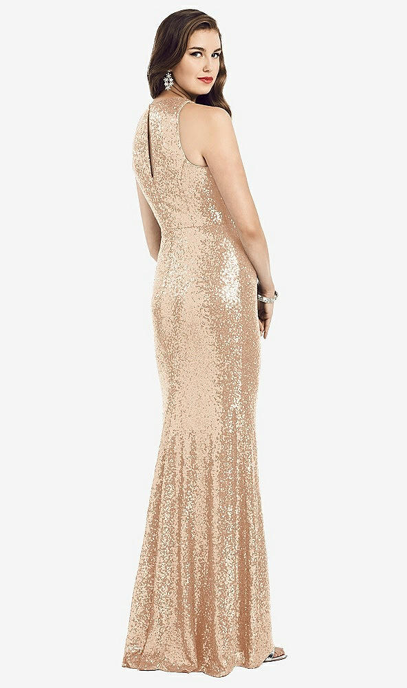 Back View - Rose Gold Long Sequin Sleeveless Gown with Front Slit