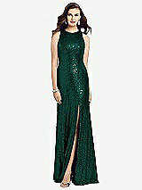 Front View Thumbnail - Hunter Green Long Sequin Sleeveless Gown with Front Slit