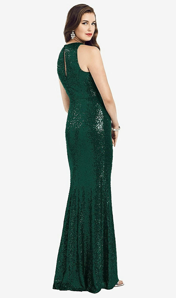 Back View - Hunter Green Long Sequin Sleeveless Gown with Front Slit