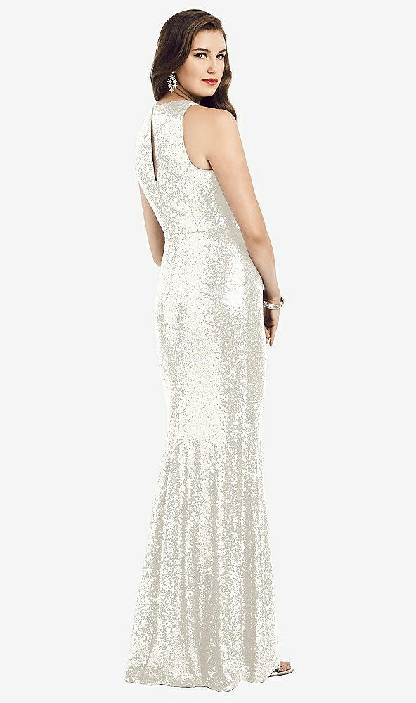 Back View - Ivory Long Sequin Sleeveless Gown with Front Slit