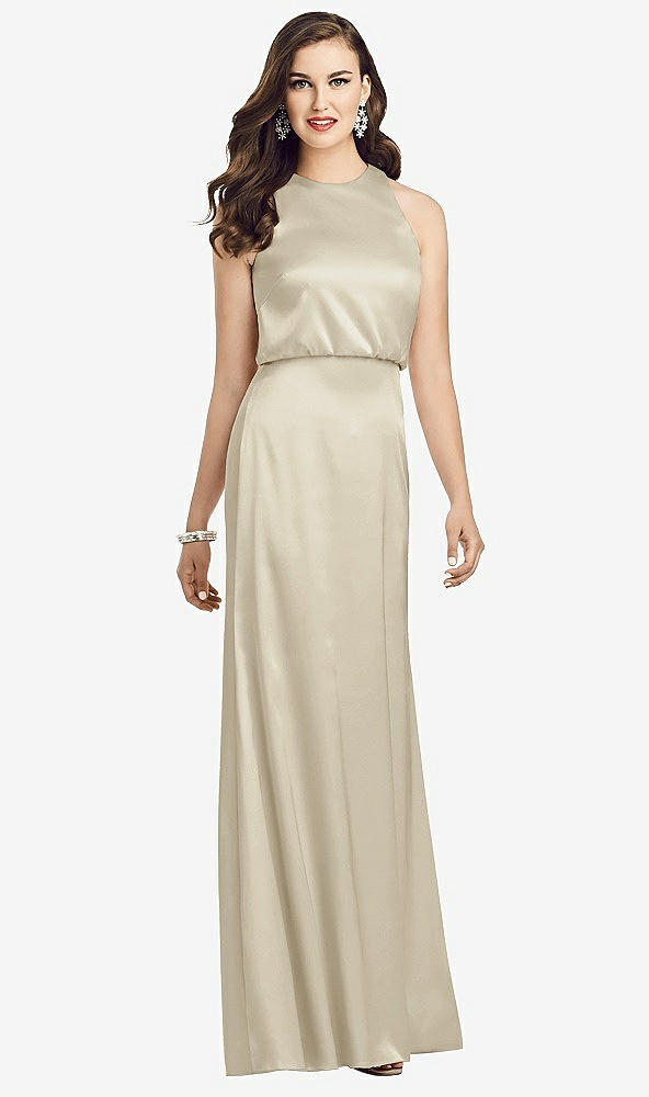 Front View - Champagne Sleeveless Blouson Bodice Trumpet Gown
