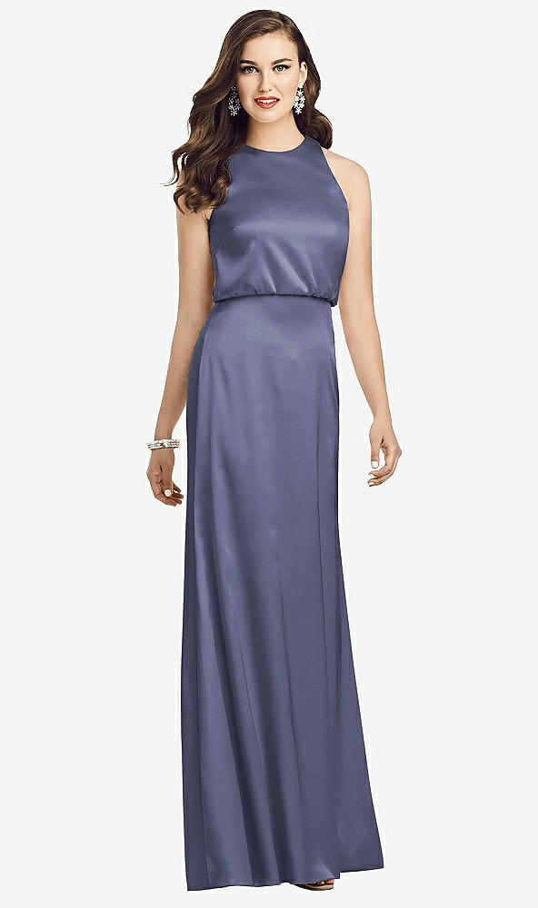 Front View - French Blue Sleeveless Blouson Bodice Trumpet Gown