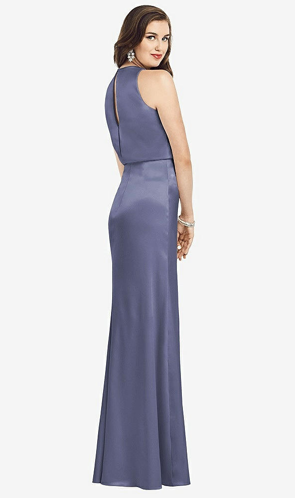 Back View - French Blue Sleeveless Blouson Bodice Trumpet Gown