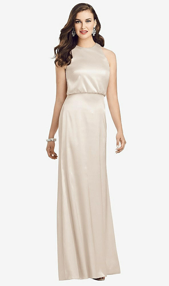 Front View - Oat Sleeveless Blouson Bodice Trumpet Gown
