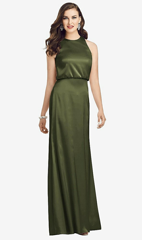 Front View - Olive Green Sleeveless Blouson Bodice Trumpet Gown