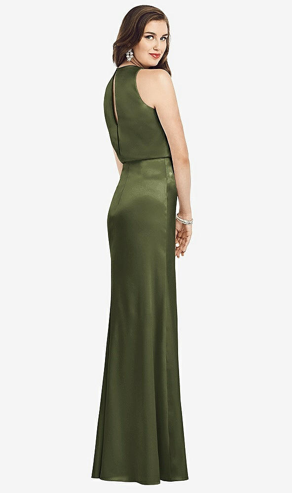 Back View - Olive Green Sleeveless Blouson Bodice Trumpet Gown
