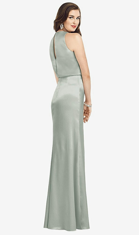 Back View - Willow Green Sleeveless Blouson Bodice Trumpet Gown