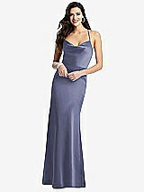 Front View Thumbnail - French Blue Cowl-Neck Criss Cross Back Slip Dress