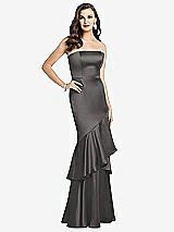 Front View Thumbnail - Caviar Gray Strapless Tiered Ruffle Trumpet Gown