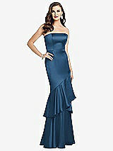 Front View Thumbnail - Dusk Blue Strapless Tiered Ruffle Trumpet Gown
