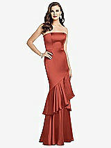Front View Thumbnail - Amber Sunset Strapless Tiered Ruffle Trumpet Gown