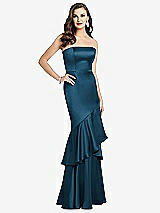 Front View Thumbnail - Atlantic Blue Strapless Tiered Ruffle Trumpet Gown