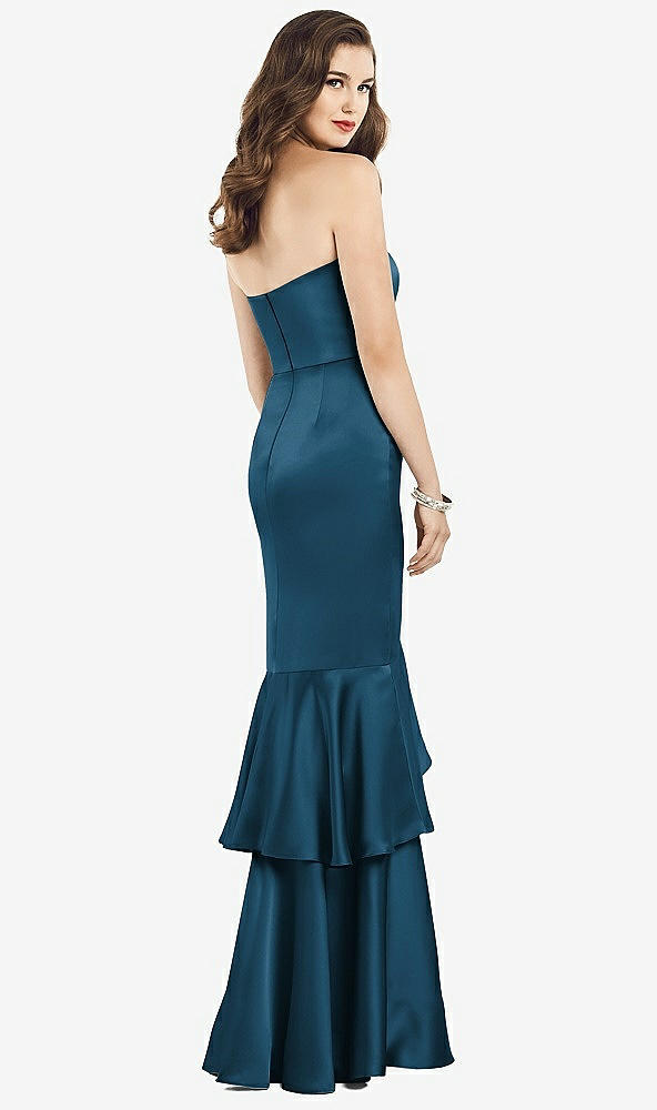 Back View - Atlantic Blue Strapless Tiered Ruffle Trumpet Gown