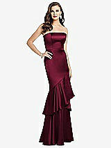 Front View Thumbnail - Cabernet Strapless Tiered Ruffle Trumpet Gown
