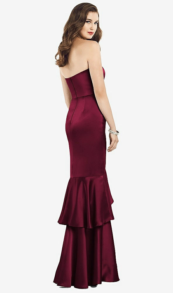 Back View - Cabernet Strapless Tiered Ruffle Trumpet Gown
