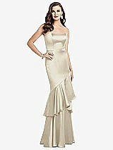 Front View Thumbnail - Champagne Strapless Tiered Ruffle Trumpet Gown