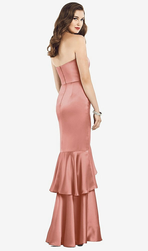 Back View - Desert Rose Strapless Tiered Ruffle Trumpet Gown
