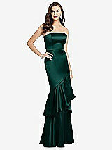 Front View Thumbnail - Evergreen Strapless Tiered Ruffle Trumpet Gown