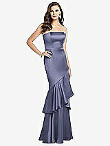 Front View Thumbnail - French Blue Strapless Tiered Ruffle Trumpet Gown