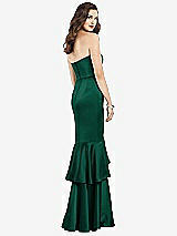 Rear View Thumbnail - Hunter Green Strapless Tiered Ruffle Trumpet Gown