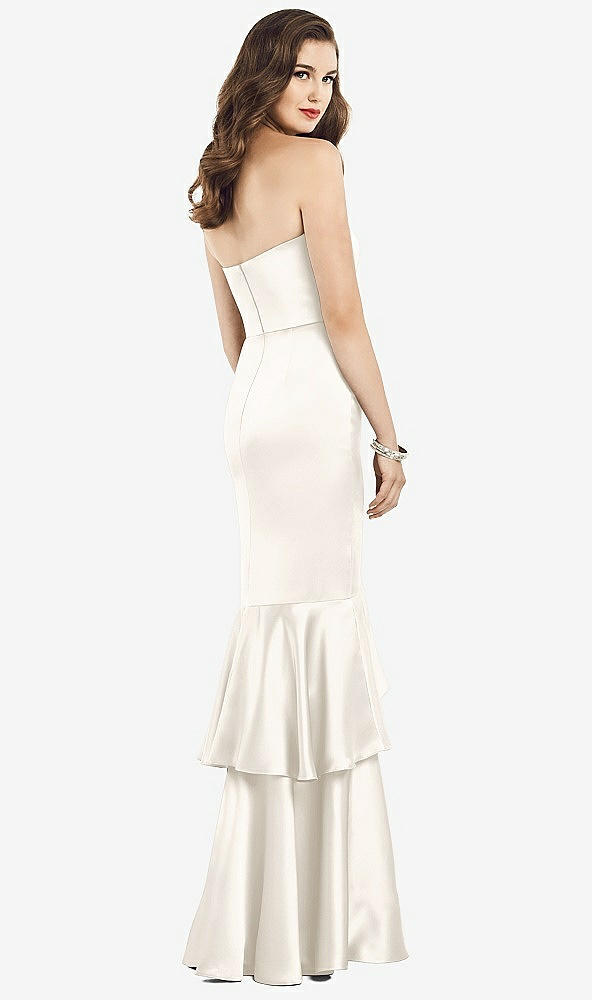 Back View - Ivory Strapless Tiered Ruffle Trumpet Gown