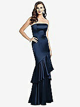 Front View Thumbnail - Midnight Navy Strapless Tiered Ruffle Trumpet Gown