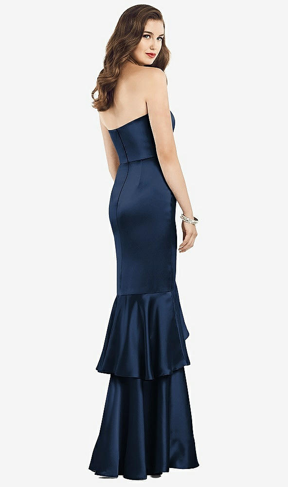 Back View - Midnight Navy Strapless Tiered Ruffle Trumpet Gown