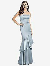 Front View Thumbnail - Mist Strapless Tiered Ruffle Trumpet Gown