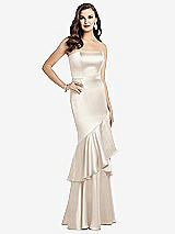 Front View Thumbnail - Oat Strapless Tiered Ruffle Trumpet Gown