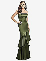 Front View Thumbnail - Olive Green Strapless Tiered Ruffle Trumpet Gown