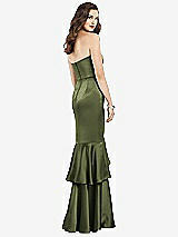 Rear View Thumbnail - Olive Green Strapless Tiered Ruffle Trumpet Gown