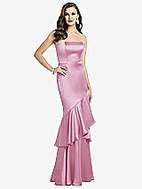 Front View Thumbnail - Powder Pink Strapless Tiered Ruffle Trumpet Gown