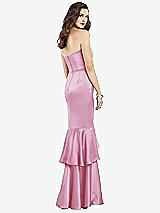 Rear View Thumbnail - Powder Pink Strapless Tiered Ruffle Trumpet Gown