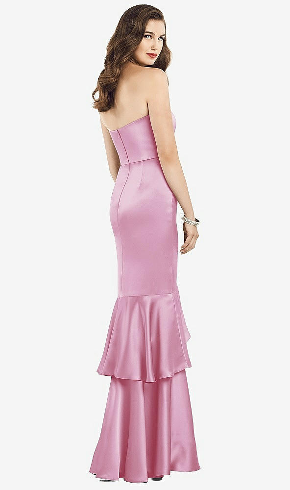 Back View - Powder Pink Strapless Tiered Ruffle Trumpet Gown