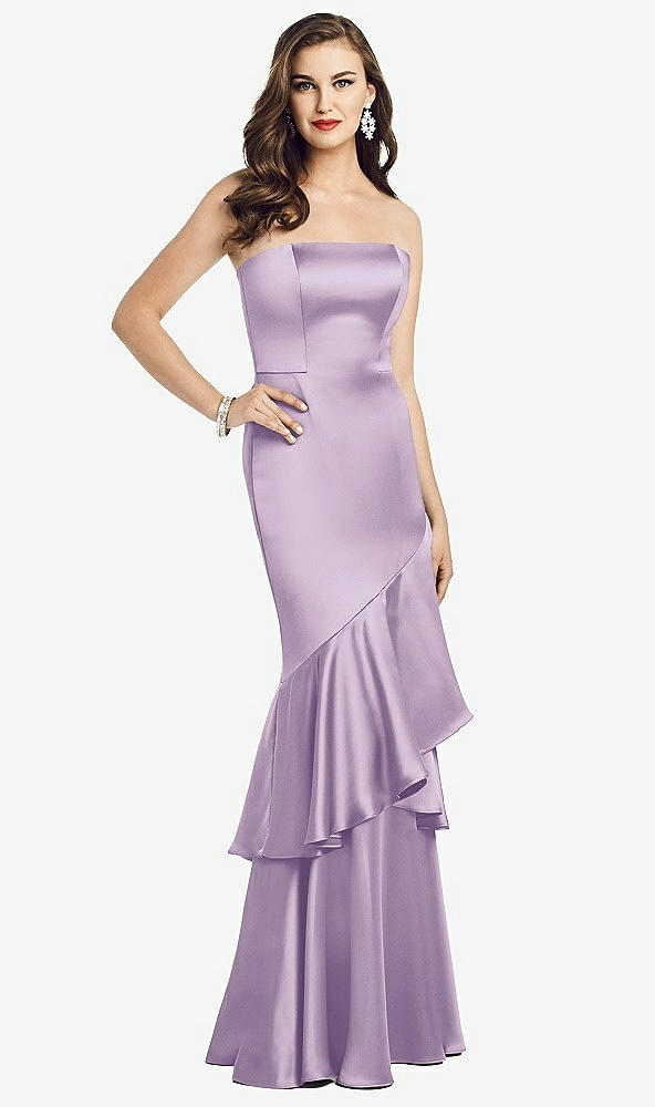 Front View - Pale Purple Strapless Tiered Ruffle Trumpet Gown