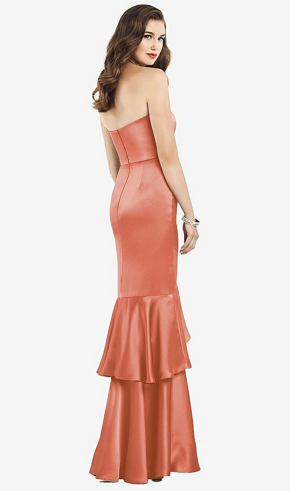 Back View - Terracotta Copper Strapless Tiered Ruffle Trumpet Gown