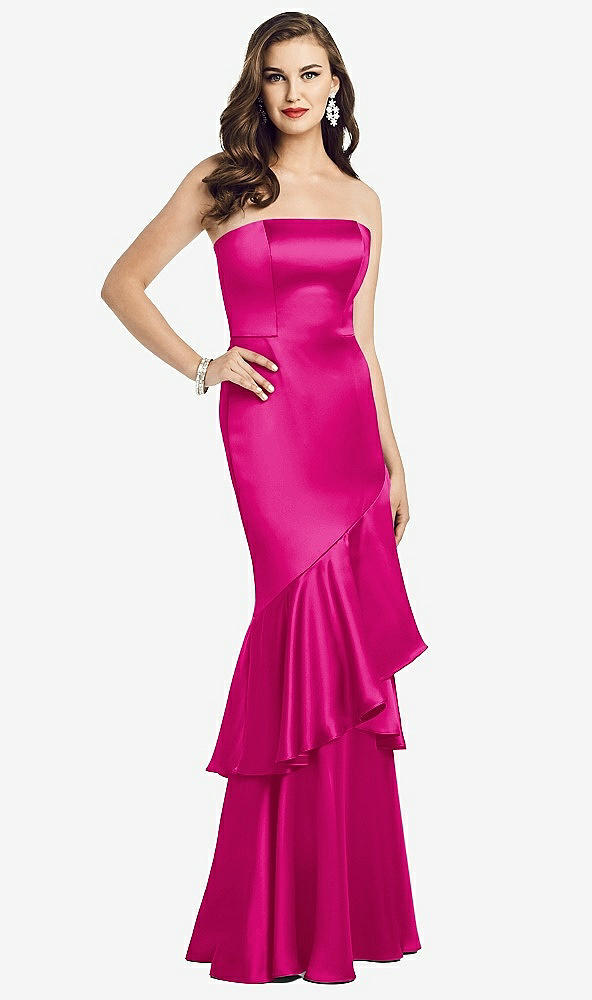 Front View - Think Pink Strapless Tiered Ruffle Trumpet Gown