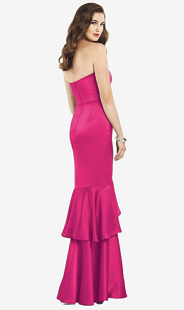 Back View - Think Pink Strapless Tiered Ruffle Trumpet Gown