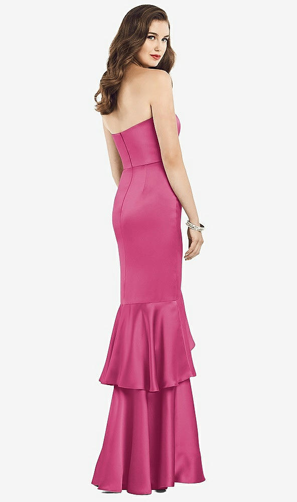 Back View - Tea Rose Strapless Tiered Ruffle Trumpet Gown