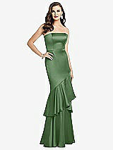 Front View Thumbnail - Vineyard Green Strapless Tiered Ruffle Trumpet Gown