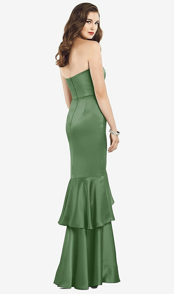 Back View - Vineyard Green Strapless Tiered Ruffle Trumpet Gown
