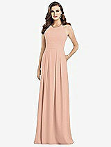 Front View Thumbnail - Pale Peach Criss Cross Back Crepe Halter Dress with Pockets
