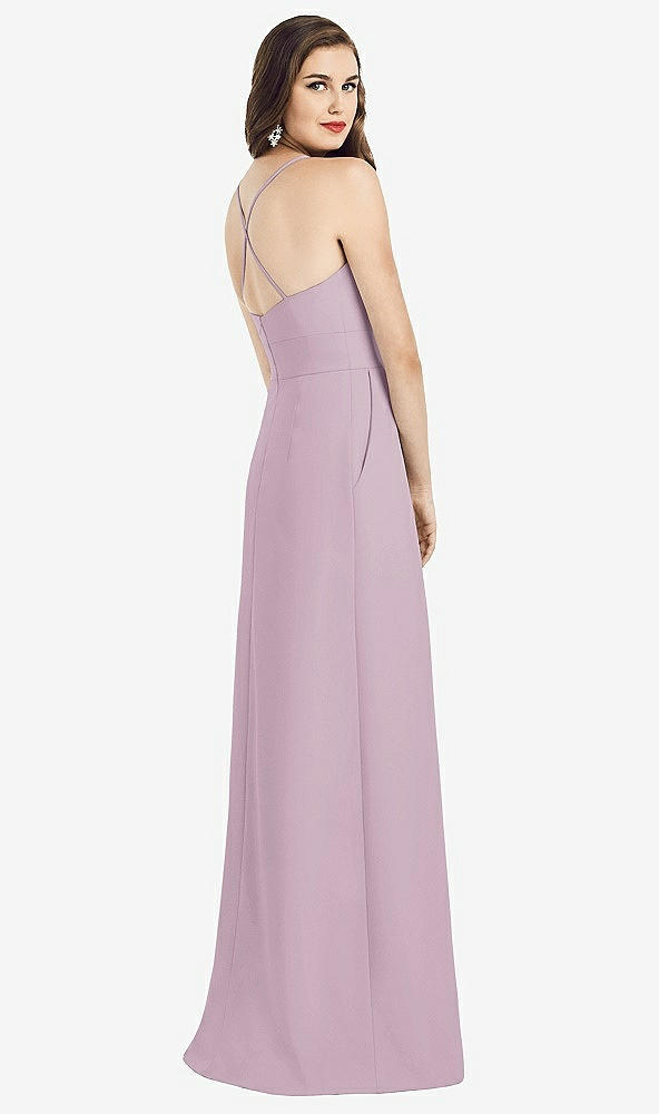 Back View - Suede Rose Criss Cross Back Crepe Halter Dress with Pockets