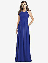 Front View Thumbnail - Cobalt Blue Criss Cross Back Crepe Halter Dress with Pockets