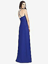 Rear View Thumbnail - Cobalt Blue Criss Cross Back Crepe Halter Dress with Pockets