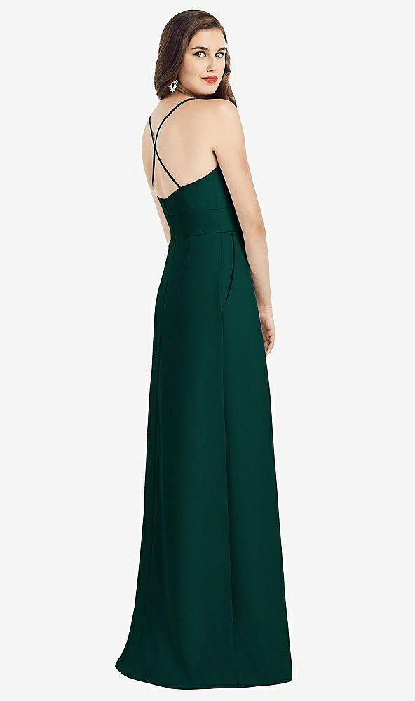 Back View - Evergreen Criss Cross Back Crepe Halter Dress with Pockets