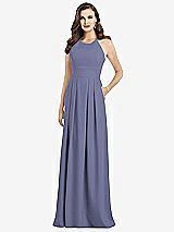 Front View Thumbnail - French Blue Criss Cross Back Crepe Halter Dress with Pockets