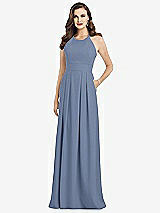 Front View Thumbnail - Larkspur Blue Criss Cross Back Crepe Halter Dress with Pockets